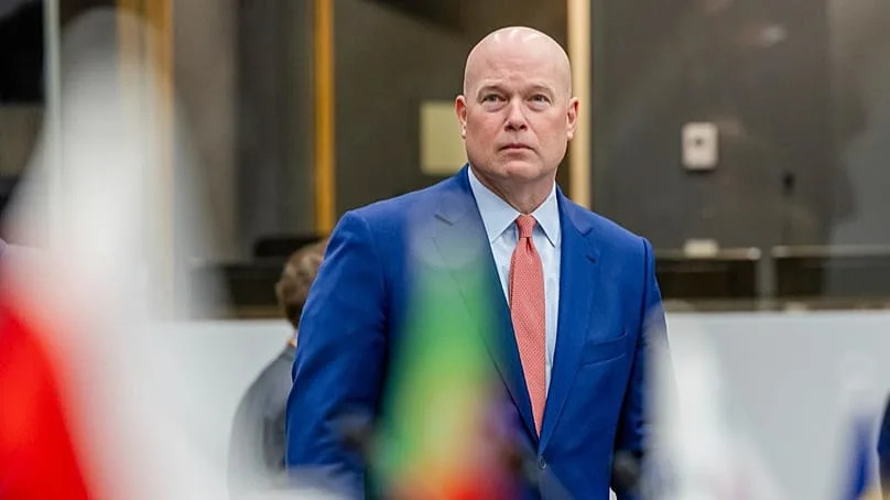 L'ambassadeur américain auprès de l'OTAN, Matthew Whitaker, le 11 avril 2025 lors de la réunion du Groupe de contact pour la défense de l'Ukraine au siège de l'OTAN à Bruxelles.
