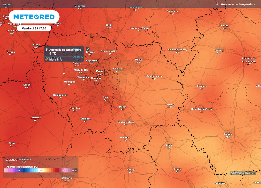 Anomalie de températures Paris Île-de-France vendredi après-midi