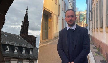 à gauche, Thibaut Vinci en campagne pour parler sécurité à Strasbourg