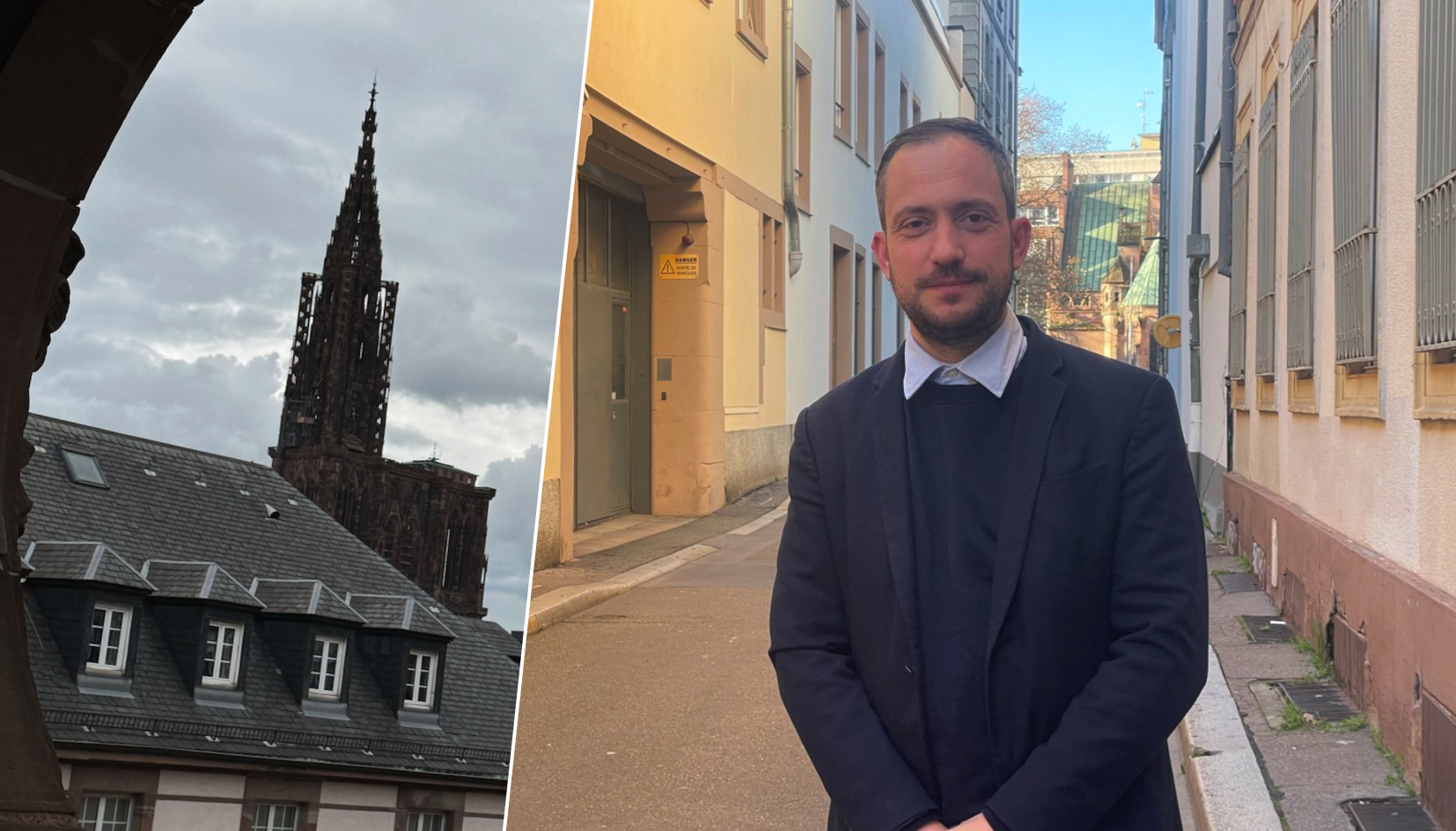 à gauche, Thibaut Vinci en campagne pour parler sécurité à Strasbourg