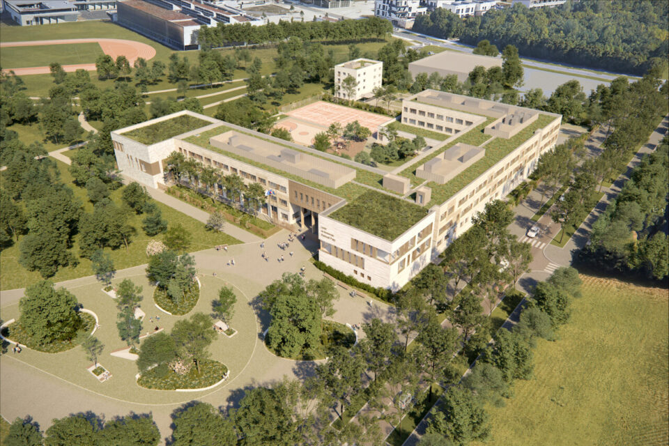 Vue aérienne du lycée Samuel Paty à Montévrain.