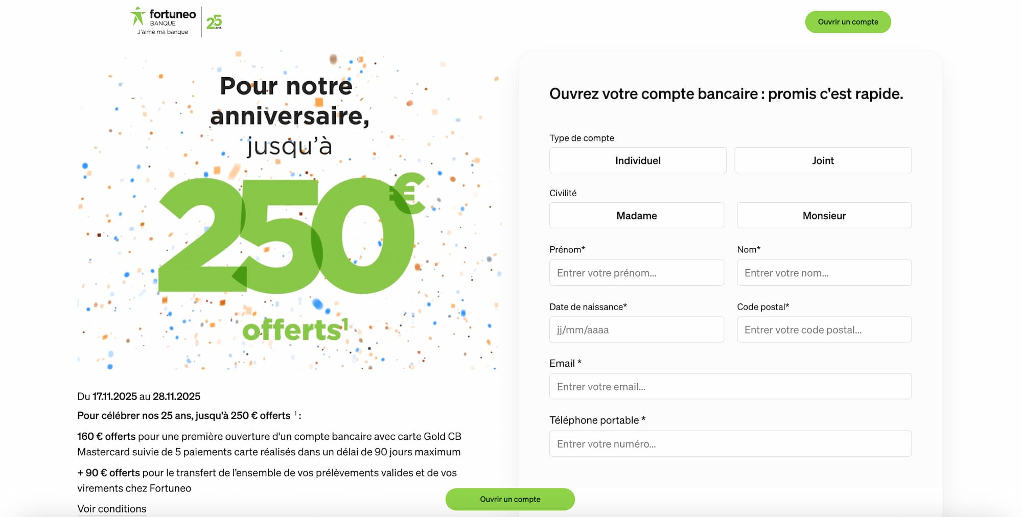 Offre 250€ Fortuneo