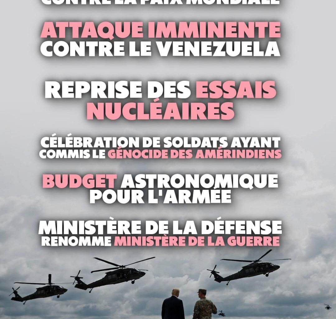 Des hélicoptères de combat décollent devant Trump, le président des USA qui menace la paix mondiale.