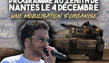 Amir Haddad au micro, devant un char israélien.