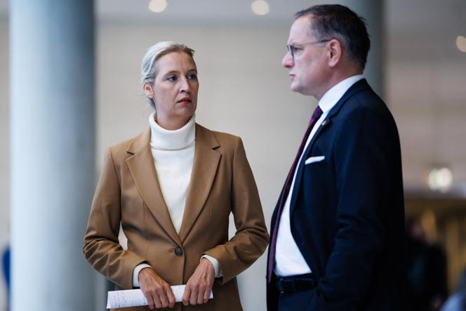 Alice Weidel et Tino Chrupalla, coprésidents d’Alternative für Deutschland (AfD), à Berlin, le 4 novembre 2025.
