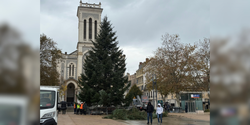 Saint-Étienne : le sapin de Noël est arrivé place Jean-Jaurès