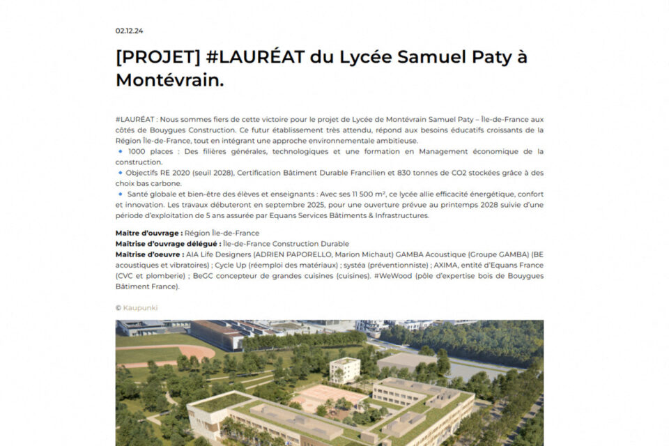 Avant modification, le site du cabinet indiquait une livraison au printemps 2028.