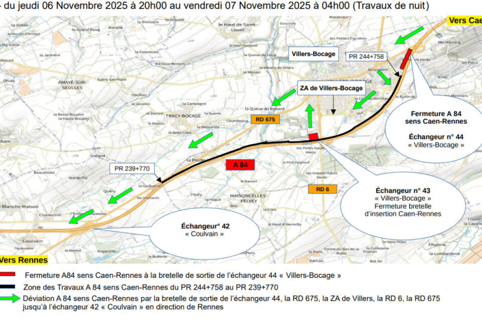 travaux a84 novembre 2025