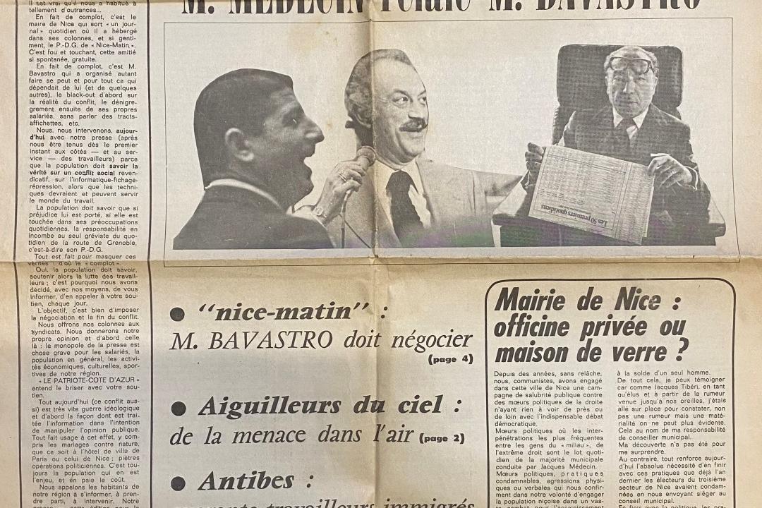 « Le Patriote Côte d’azur », hebdomadaire communiste, donne sa version du conflit qui oppose les ouvriers du Livre au patron du journal, Michel Bavastro. 