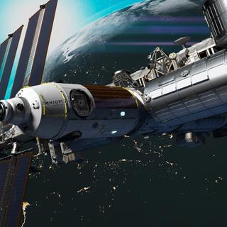 Vue d'artiste d'une partie de la station spatiale d'Axiom, dont les modules sont construits par Thales Alenia Space. © Axiom Space