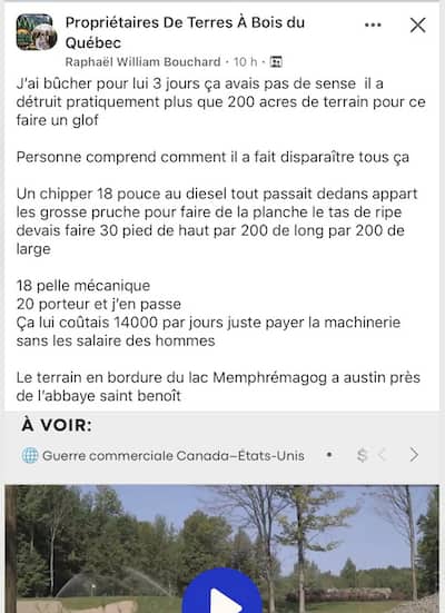 Ci-haut, le témoignage d’un travailleur ayant pris part aux travaux de déboisement qui ont eu lieu sur la propriété de l’homme d’affaires Glenn Chamandy à Austin.