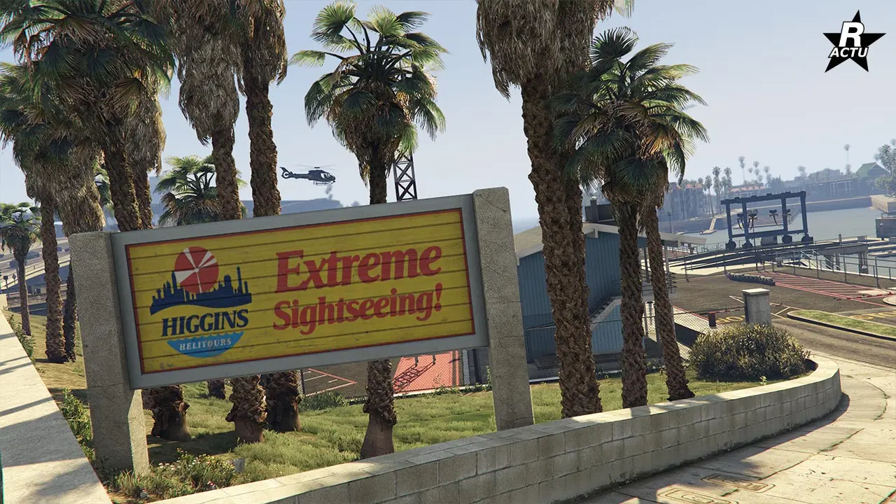 Façade de l'entreprise "Higgins Helitours" du DLC "Argent sale et affaires propres" de GTA Online