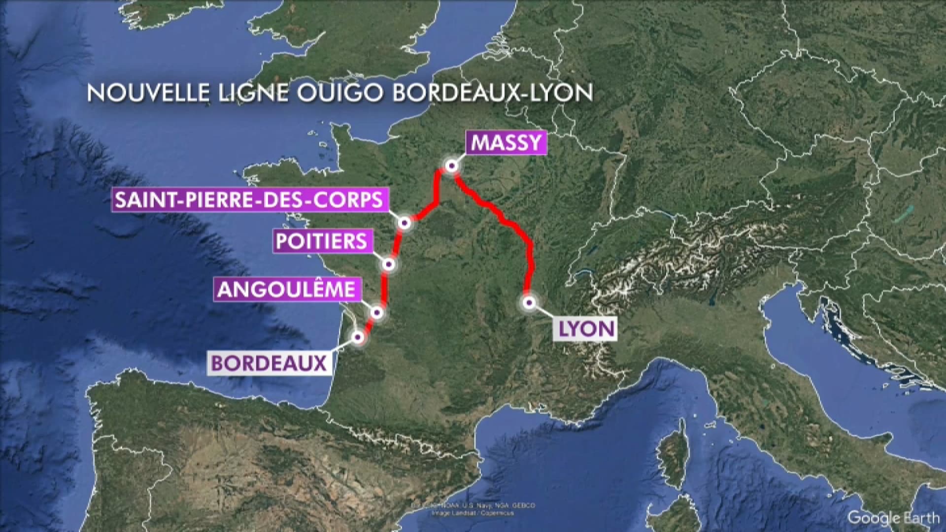 La future TGV ligne Lyon-Bordeaux en passant par Massy opérée par la SNCF et ses trains OuiGo