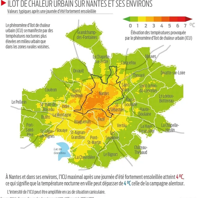 Du côté des Pays de la Loire : les différences atteignent + 4 °C à Nantes, + 3,3 °C à Angers et + 2,5 °C à Saint-Nazaire. Image Météo France - Presse Océan Cécile G. photo du côté des pays de la loire : les différences atteignent + 4 °c à nantes, + 3,3 °c à angers et + 2,5 °c à saint-nazaire. © image météo france - presse océan cécile g.