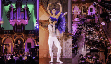 un banquet de Noël avec « Le Lac des Cygnes » dans une église