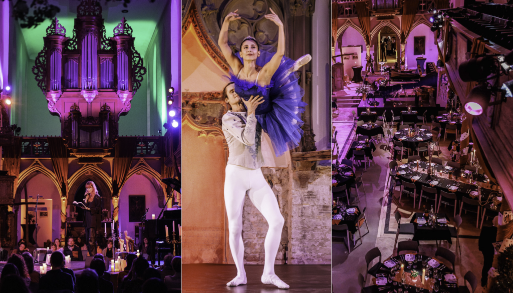 un banquet de Noël avec « Le Lac des Cygnes » dans une église