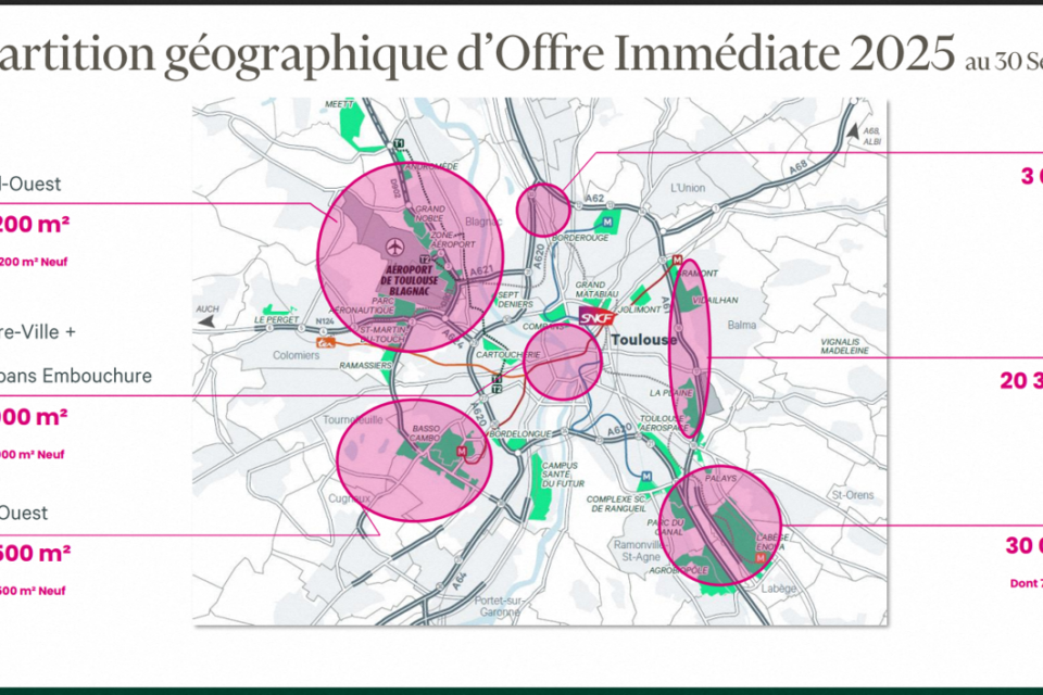 Les secteurs concentrant l'offre vacante à Toulouse.