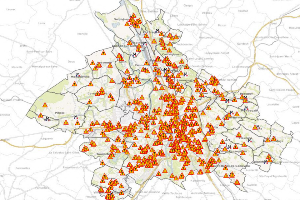 Les travaux actuellement en cours sur le territoire de Toulouse Métropole.