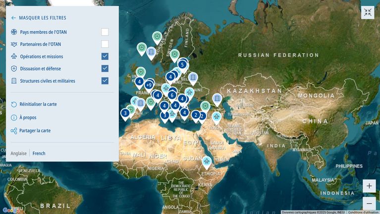 Les emplacements affichés par l'Otan sur cette carte ne correspondent par uniquement à des sites militaires.  - Otan