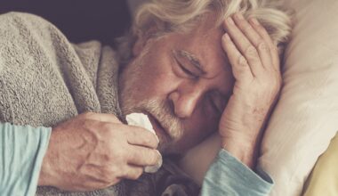 Old People Senior Man With Winter Seasonal Illness Fever Cold Problems Drinking A Pharmacy Medicine Or Hot Tea To Go Healthy Concept Of Mature Retired With Disease