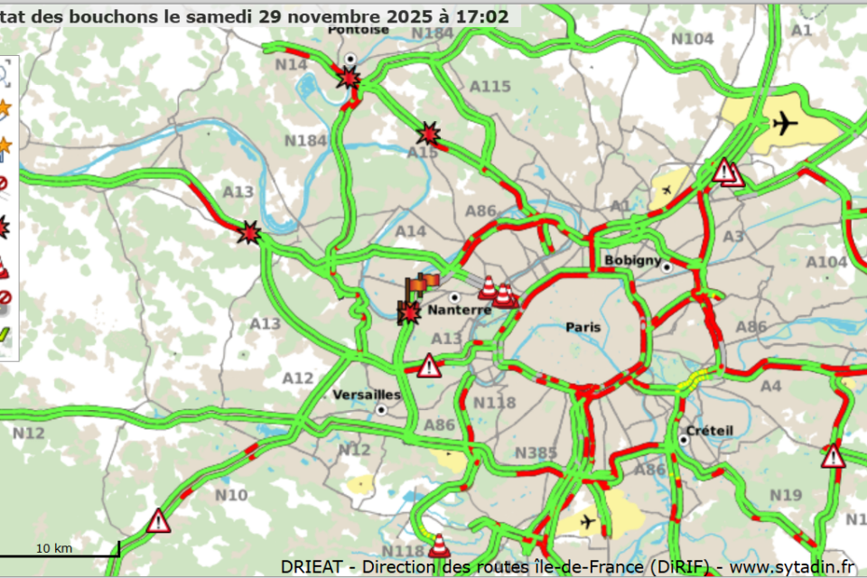 Les bouchons en Île-de-France en fin d'après-midi ce samedi
