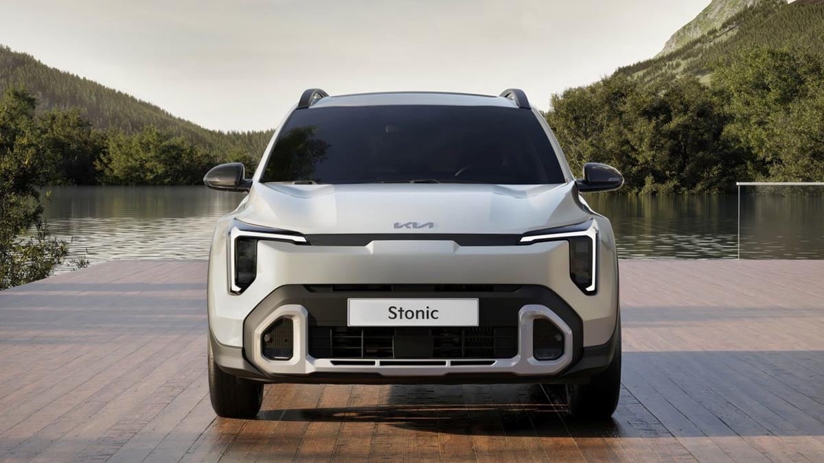 Face avant du Kia Stonic 2026 avec projecteurs LED et calandre Tiger Nose redessinée