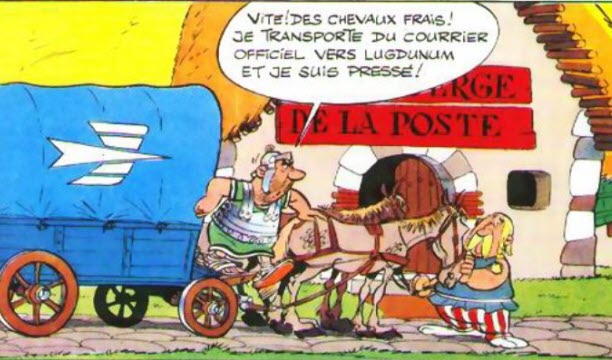 Le véhicule transporte le courrier vers Lyon. Capture Astérix Le Tour de Gaule