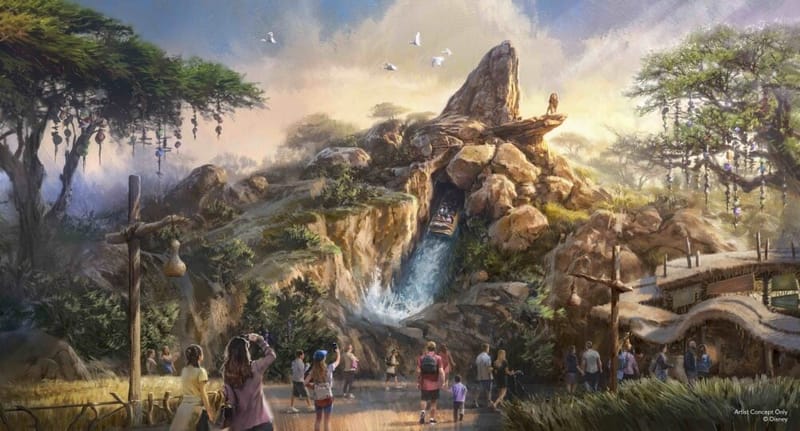 Premières images du futur land dédié au Roi Lion : une attraction aquatique monumentale, avec chutes et Audio-Animatronics nouvelle génération, dont les travaux débuteront à la fin d’année 2025.
