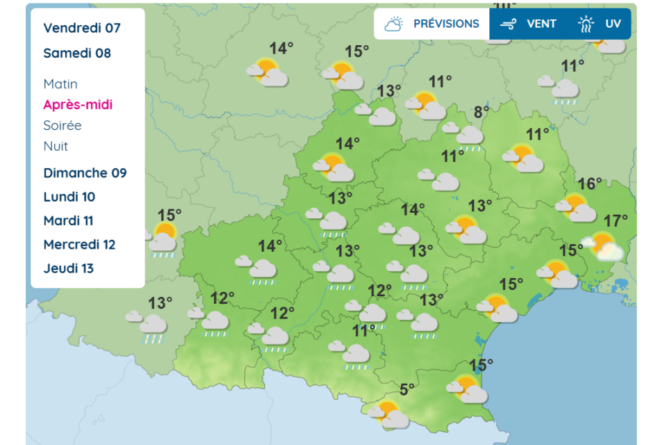 Les prévisions en Occitanie pour ce samedi 8 novembre 2025.