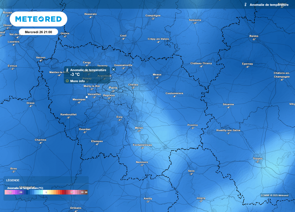 Anomalie températures Paris Île-de-France mercredi soir