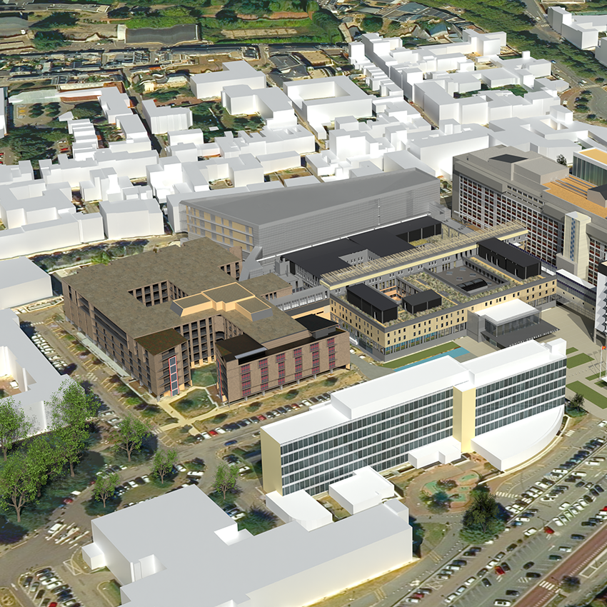 Le plateau de soins critiques sera installé sur plusieurs étages, dont certains sont construits en surélévation d'un site occupé. (Michel Beauvais associés)