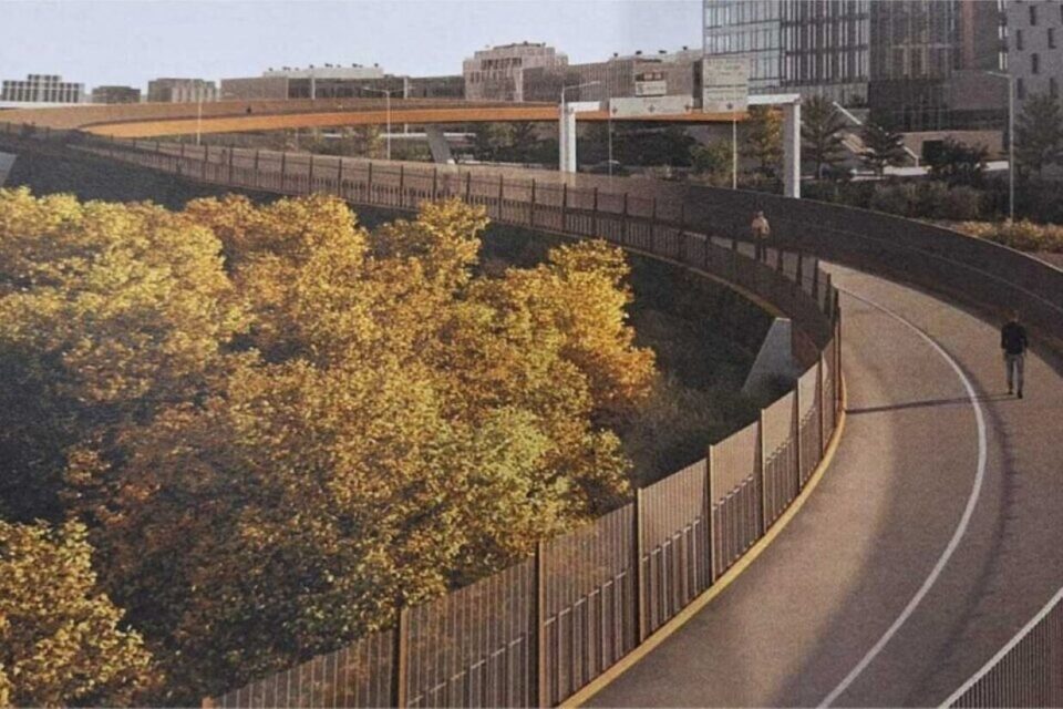 La rampe sud de la passerelle longera le périphérique en face le CREPS. Le nouveau cheminement permettra ensuite de rejoindre l'avenue Edouard Belin en passant entre le CREPS et l'ENAC.