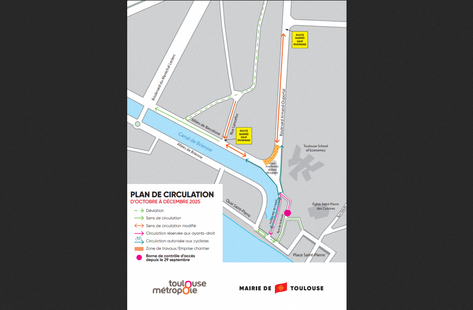 Voici le plan de circulation communiqué par la mairie de Toulouse. 