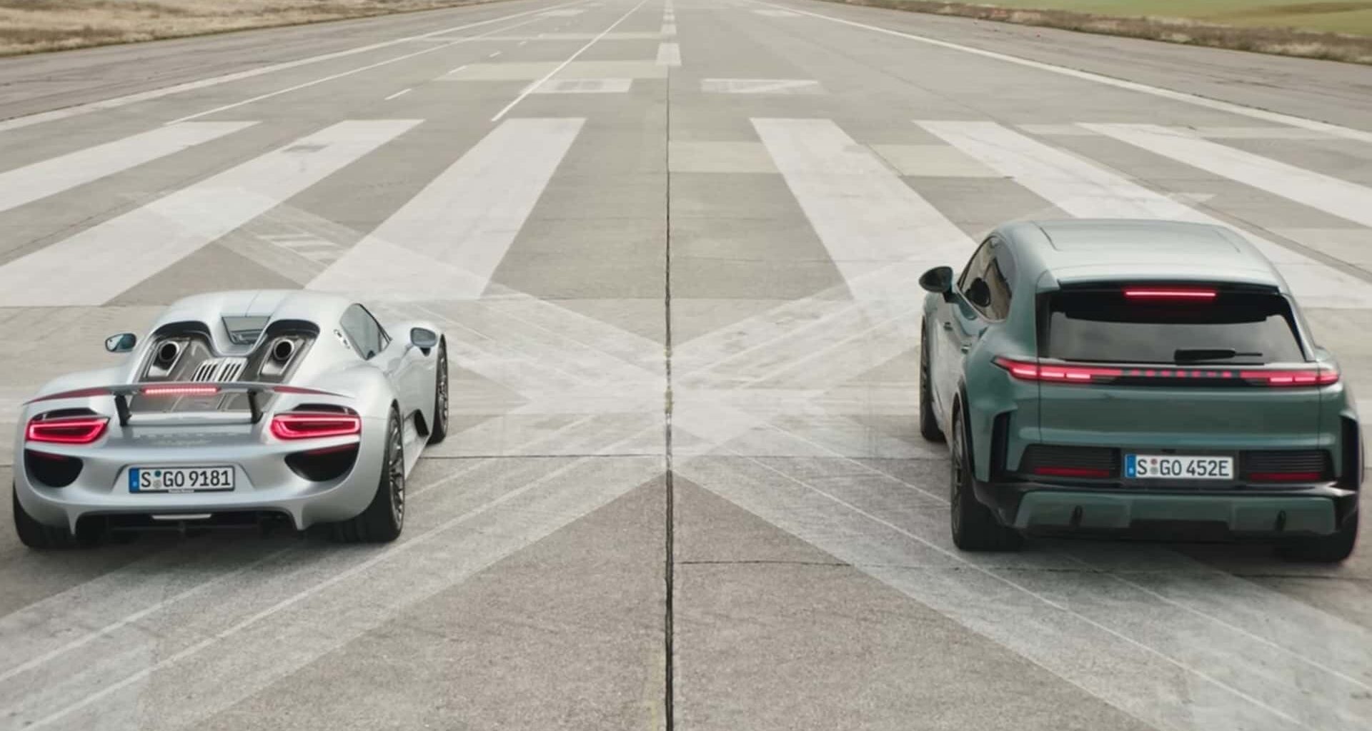 Porsche fait courir la 918 Spyder contre le Cayenne électrique