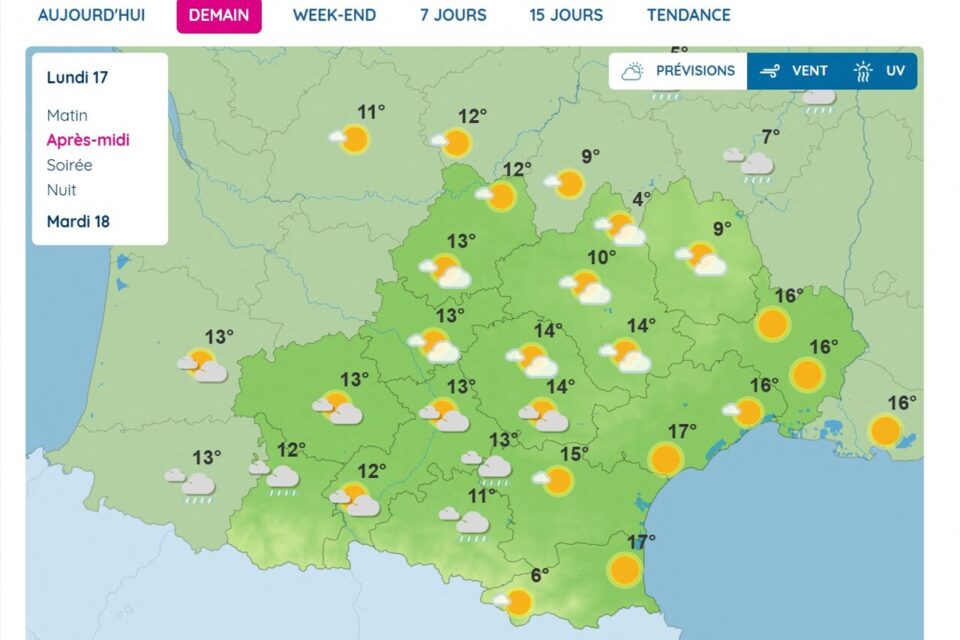 Voici les prévisions météo en Occitanie lundi 17 novembre 2025