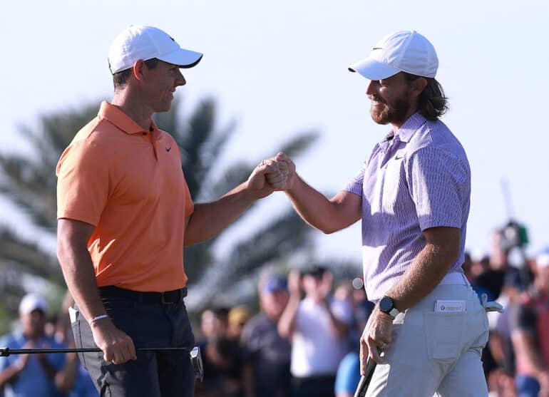 Rory McIlroy Tommy FleetwoodPhoto by Warren Little / GETTY IMAGES EUROPE / Getty Images via AFP