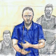 Salah Abdeslam, dessiné le 14 avril 2022 lors du procès du 13-Novembre.