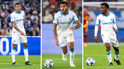 Mason Greenwood, CJ Egan Riley et Angel Gomes, les trois joueurs anglais de l'OM. (AFP)