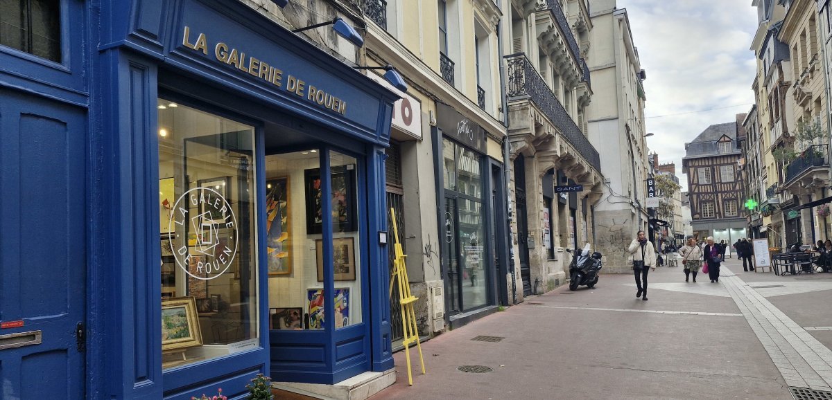 Place du commerce en Seine-Maritime. Agence automobile, galerie et parfumerie