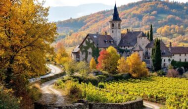 À 1h de Lyon, ce village médiéval entouré de vignes offre un spectacle flamboyant en automne