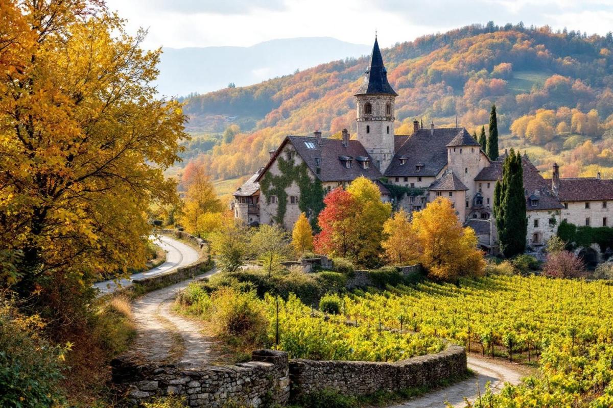À 1h de Lyon, ce village médiéval entouré de vignes offre un spectacle flamboyant en automne