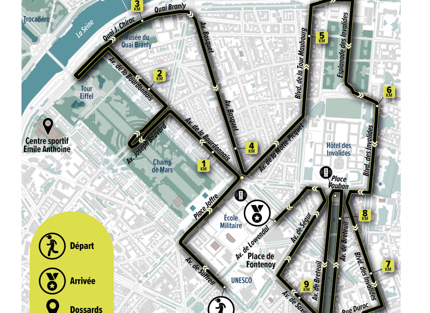 Le parcours des 10km de la Tour Eiffel qui a lieu ce dimanche 7 décembre 2025.