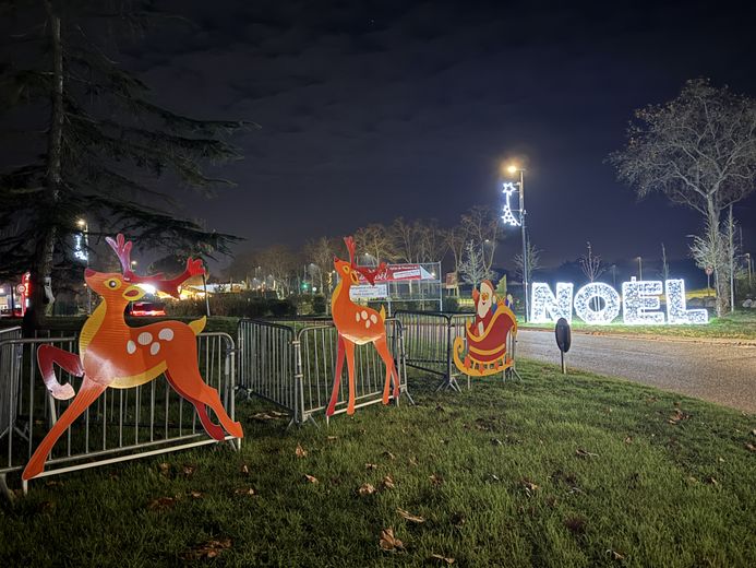 Les décorations réfléchissantes s’illuminent lorsqu’elles sont éclairées par les phares d’un véhicule.