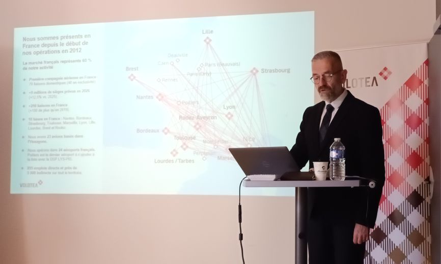 Gilles Gosselin, le directeur France de Volotea, était à Toulouse-Blagnac ce 9 décembre pour annoncer les nouveautés de la compagnie.