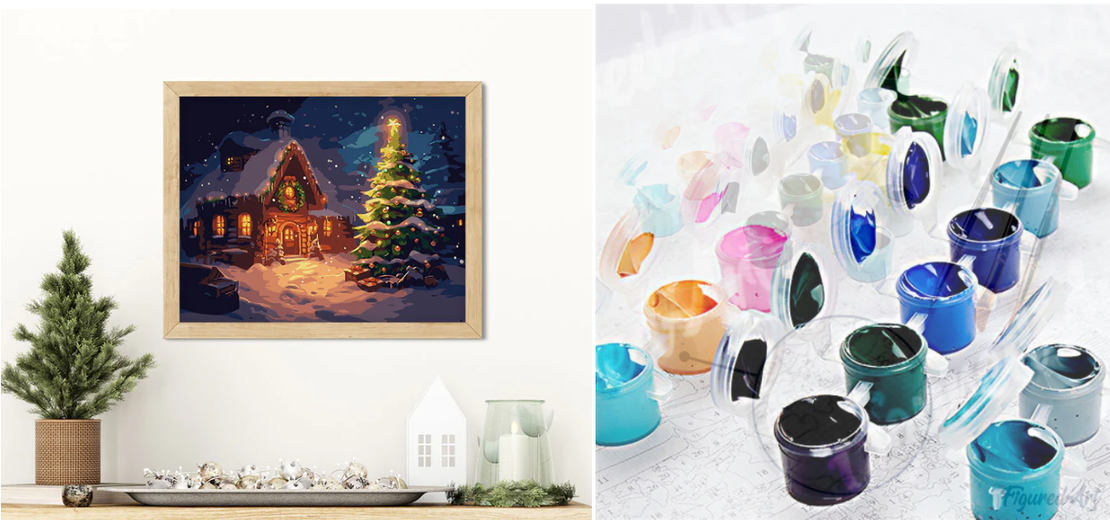 Peinture par numéros Cottage de Noël enneigé