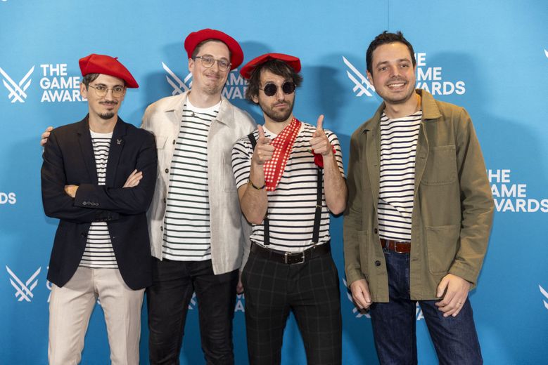 Tom Guillermin, Nicholas Maxsom Francombe, Guillaume Broche and François Meurisse aux Game Awards, le 12 décembre 2025 à Los Angeles.