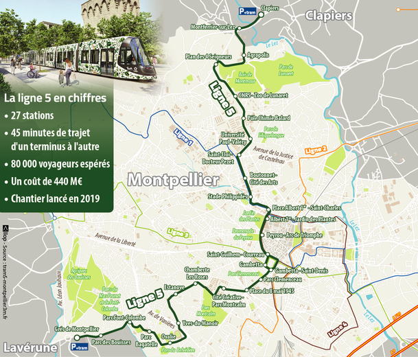 Le tracé de la ligne 5.