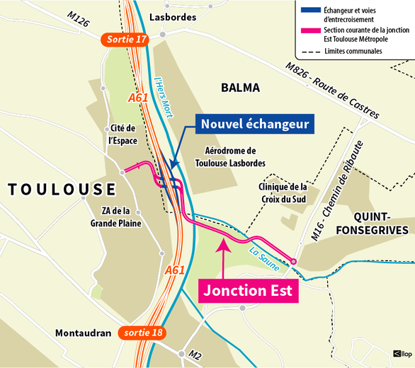 L’échangeur est prévu entre Montaudran et Lasbordes.