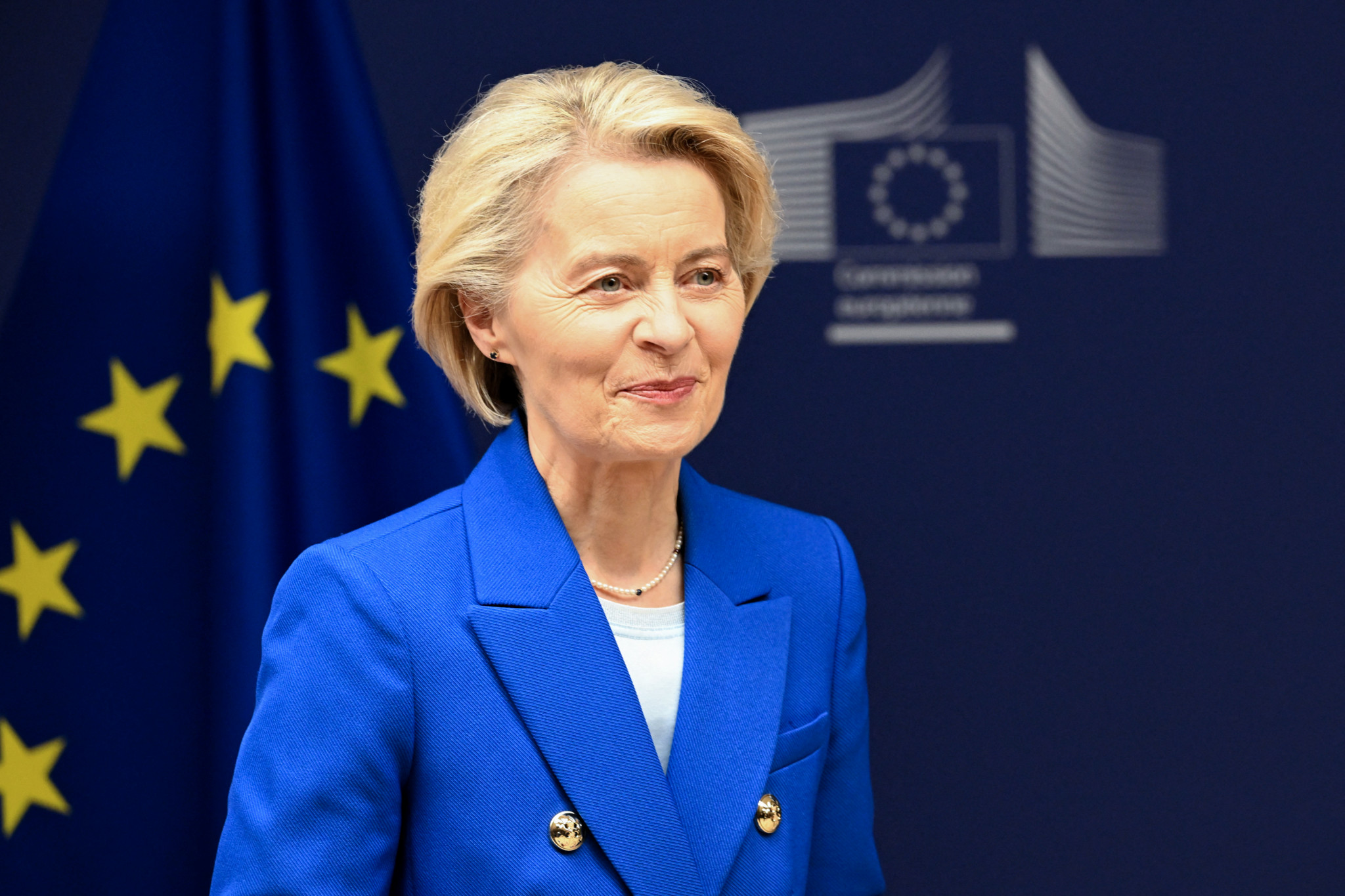 La présidente de la Commission européenne, Ursula von der Leyen, après avoir signé un partenariat UE-Grenade à Bruxelles le 8 octobre 2025.