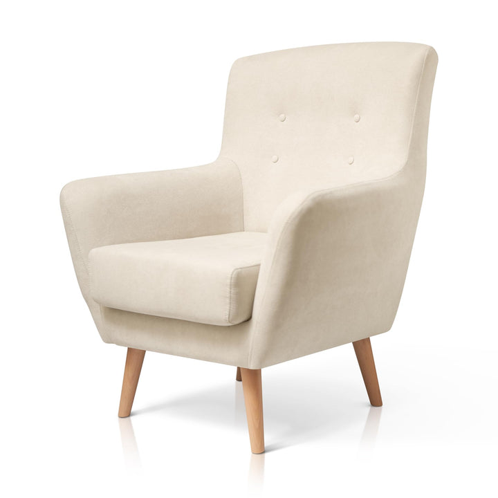 SUENOSZZZ-ESPECIALISTAS DEL DESCANSO Fauteuil nordique IZAN une place, fauteuil tapissé en tissu anti-taches, couleur beige